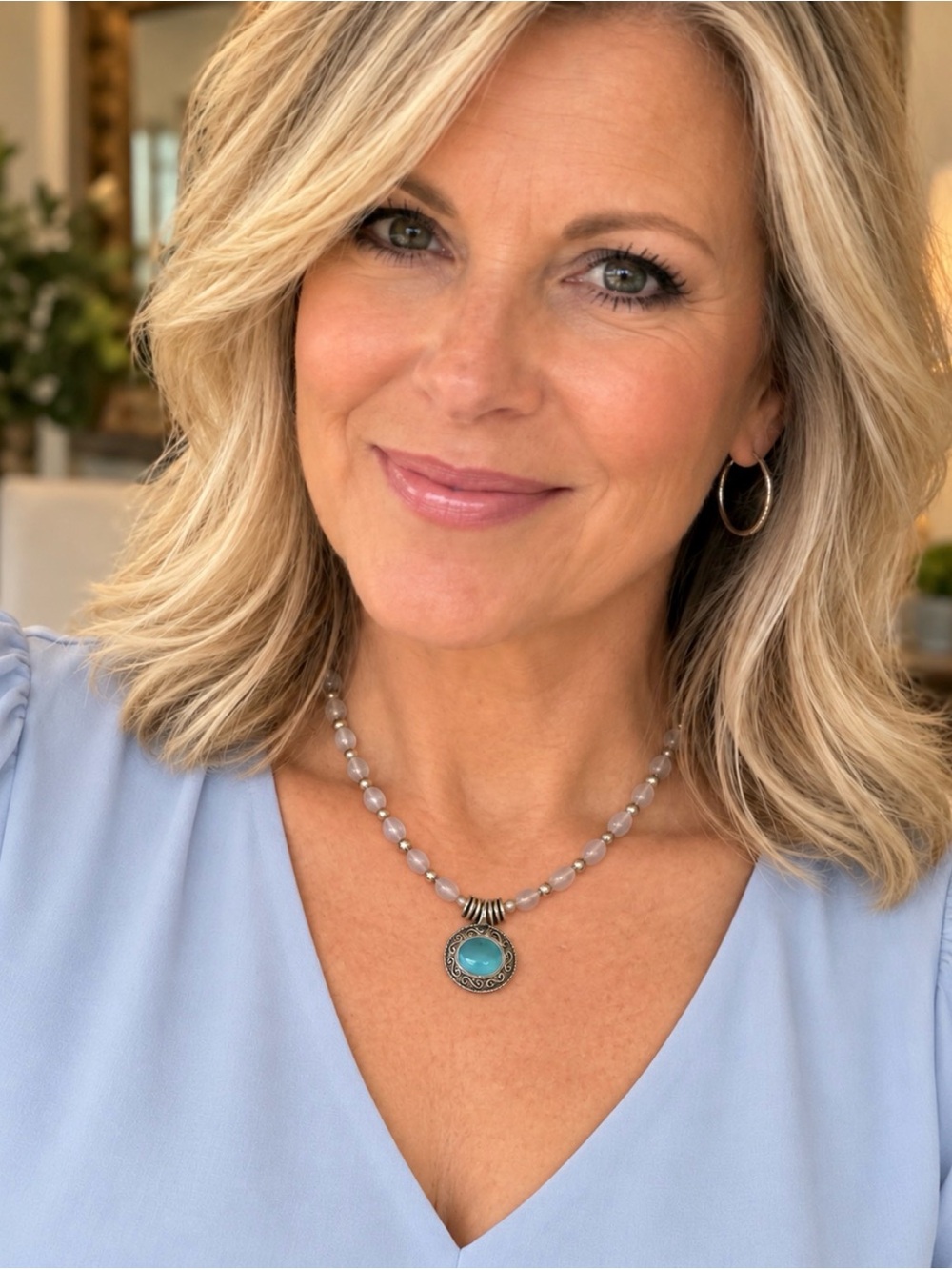 Lia Sophia Necklace with Light Blue stone and Clear beads